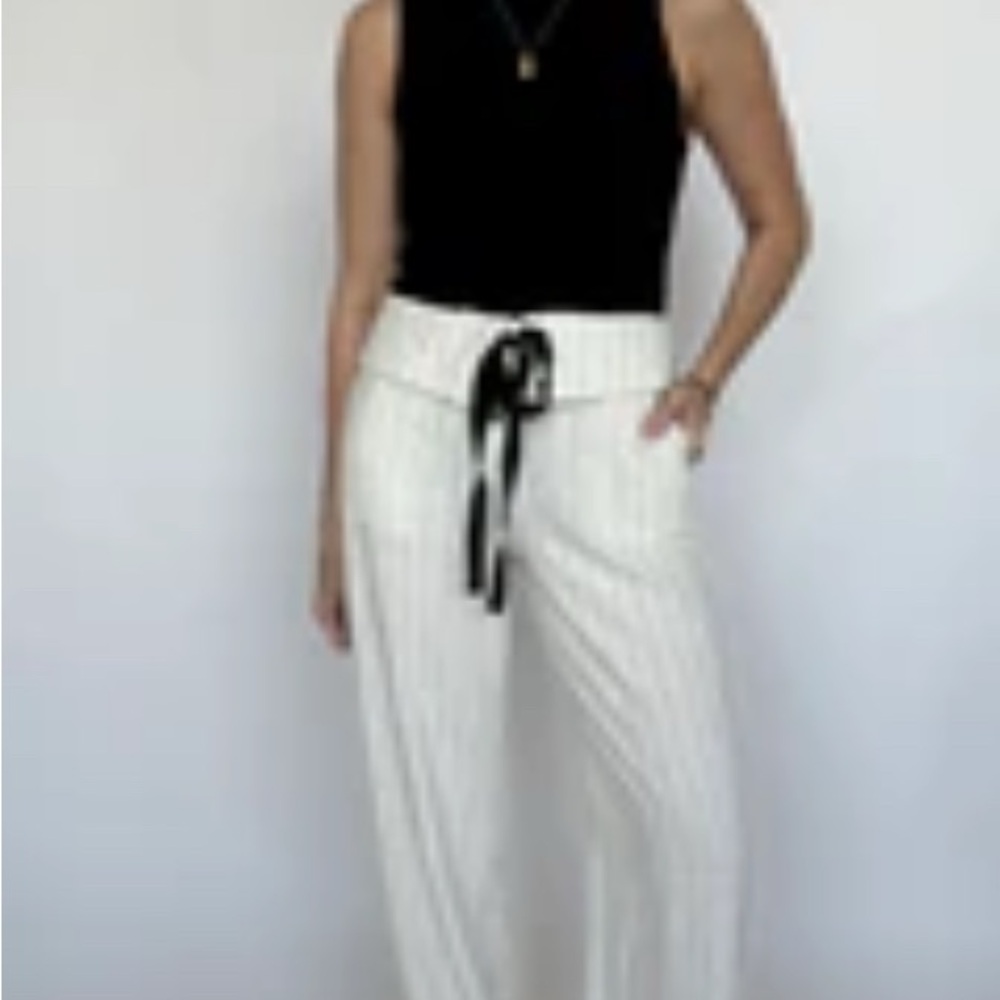Elegant Black and White Striped Women's Pants
